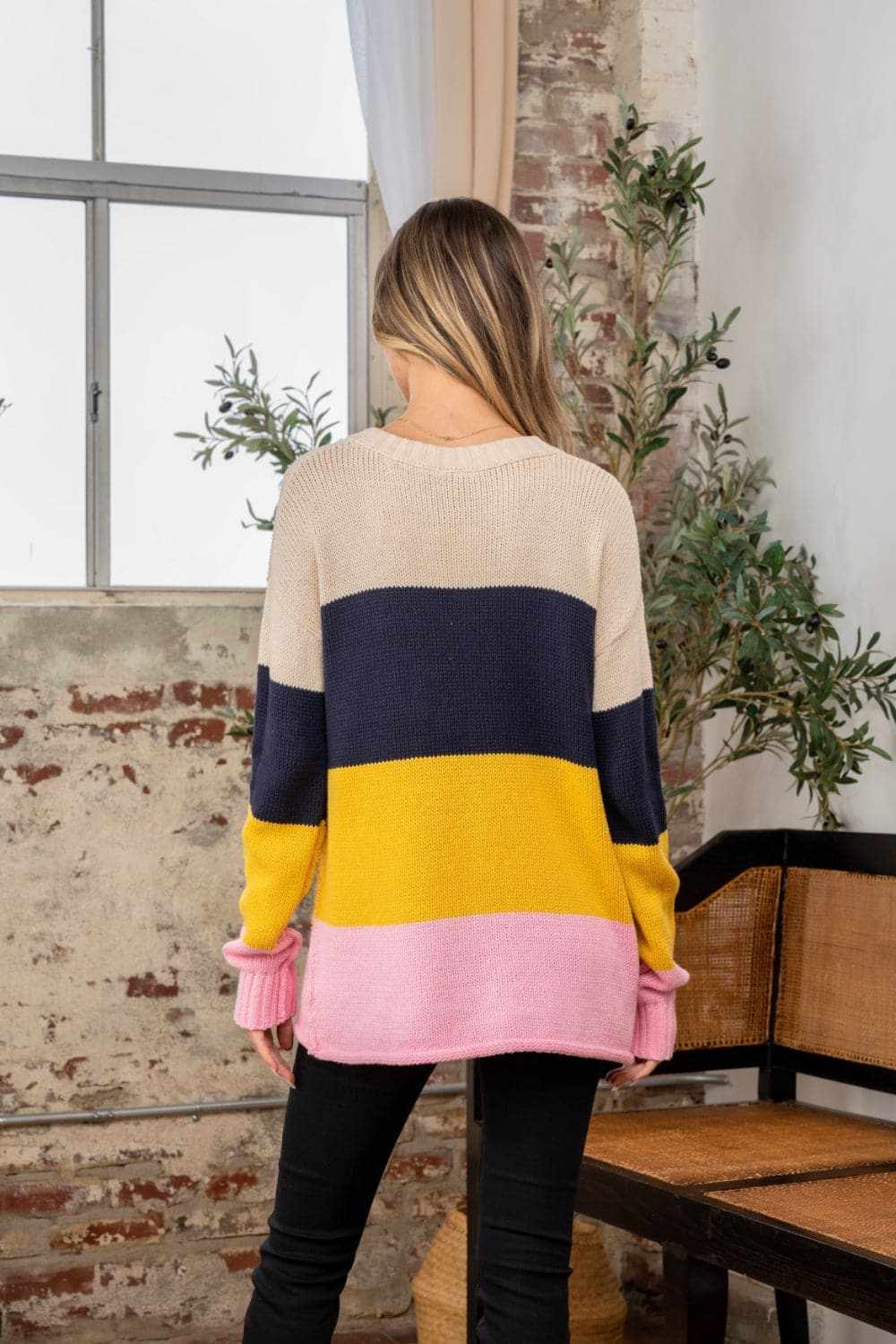 Sew In Love Full Size Color Block Exposed Seam Sweater - Love Salve